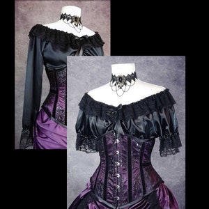 Black satin Alice in Wonderland Chemise - Victorian Under corset top - Long or Short Sleeve - Steampunk Blouse