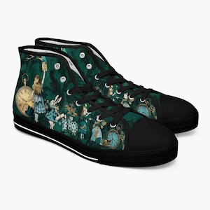 Dark Green  - Alice in Wonderland high top sneakers  - Queen of Hearts Shoes - Black Sole (JPSNGA1)