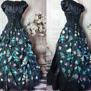 Mad Hatter - Alice in Wonderland Green Victorian Bustle Skirt Set - Steampunk Alice Costume