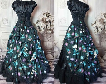 Mad Hatter - Alice in Wonderland Green Victorian Bustle Skirt Set - Steampunk Alice Costume