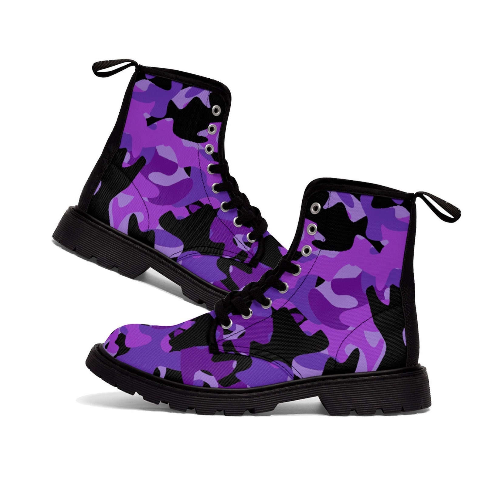 Purple Camouflage Canvas Combat Boots Women's Purple | Etsy