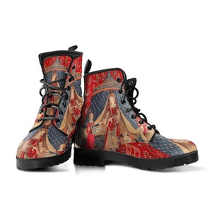 The Lady and the Unicorn Vegan leather Combat Boots Mon Seul Desir Tapestry Boots for Art Lover JPREG75 image 3