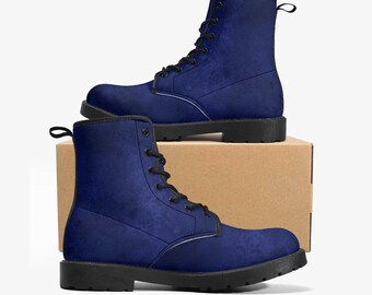 Navy Gothic Grunge Vegan leather Combat Boots - Vegan Leather Purple Boots (JPREGNAV)