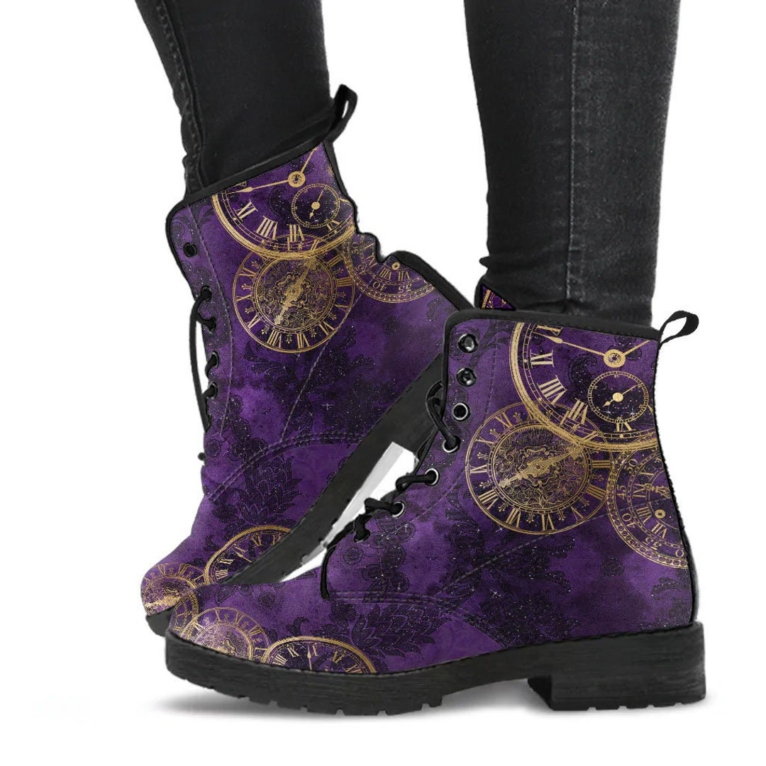 Steampunk Purple and Gold Clock Boots REGST4 Etsy