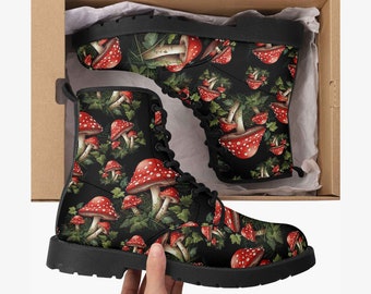 Mushroomcore Toadstool Combat Boots - Forestcore Boots (JPMUSH3)