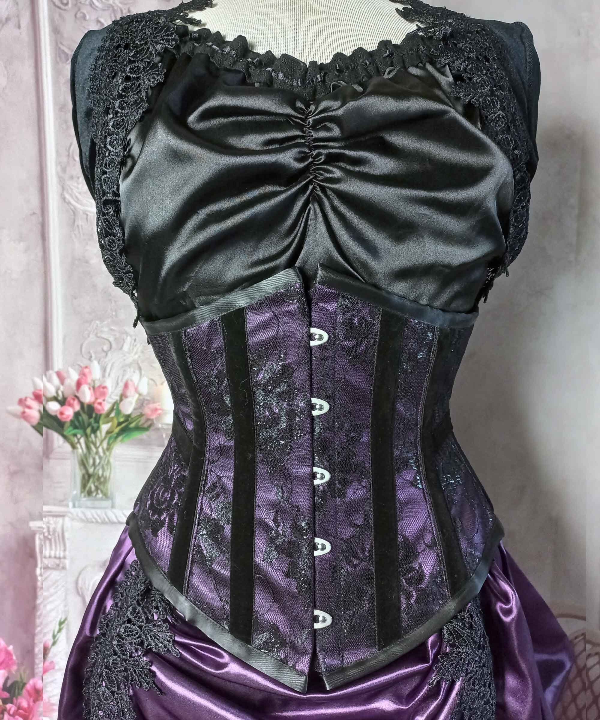 Steel Boned Waist Cincher – Side Lacing Victorian Underbust Corset Satin/PVC C20SP