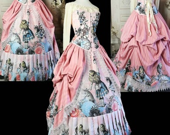 Alice in Wonderland Custom Pink Victorian Corset Gown - Custom fitted Alice in Wonderland Wedding or Prom Dress