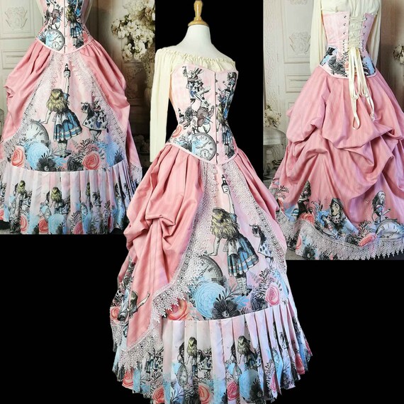 Alice in Wonderland Custom Pink Victorian Corset Gown Custom Fitted Alice in Wonderland Wedding or Prom Dress Etsy