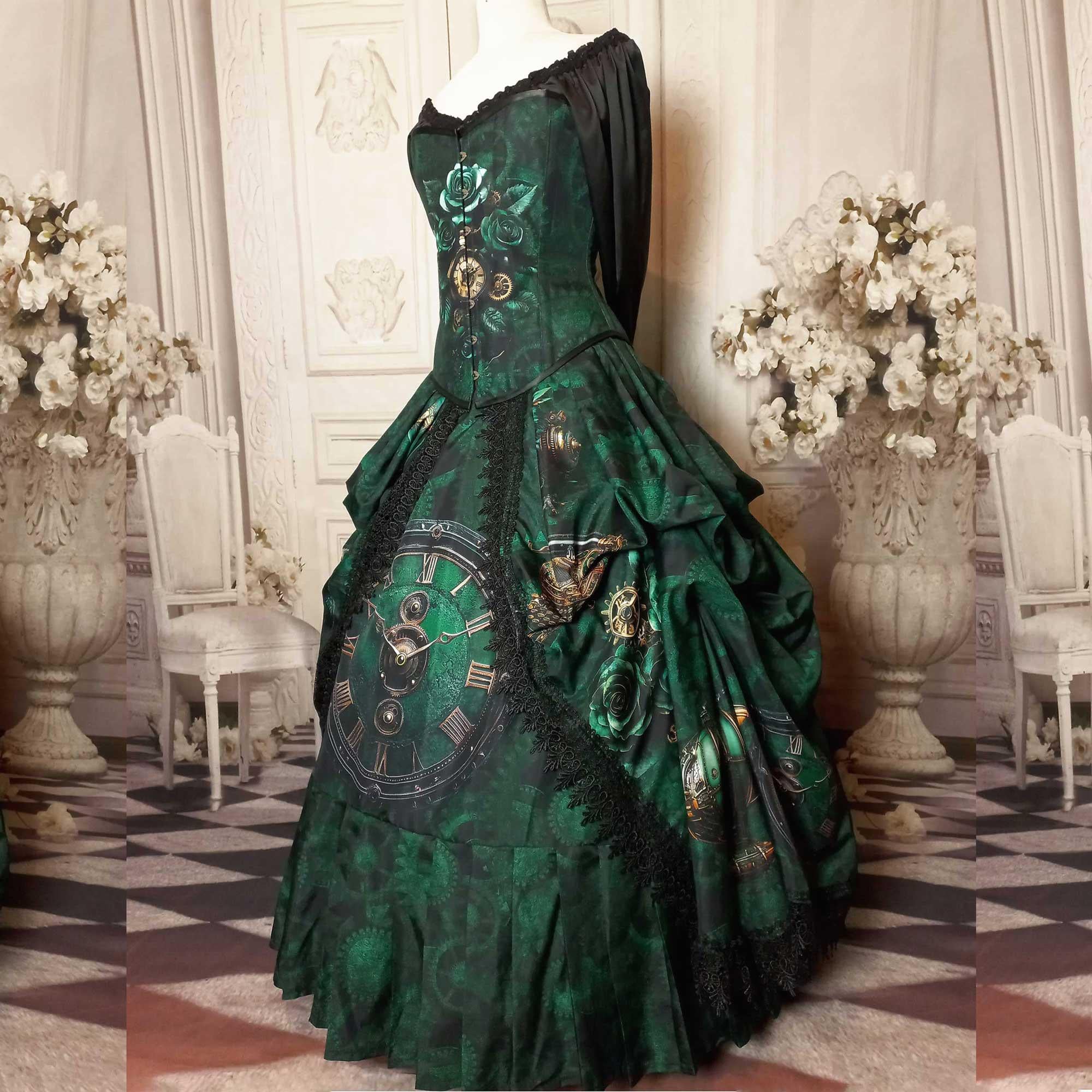Green Steampunk Clockwork Corset Gown - Made to Measure, Plus Size Friendly
