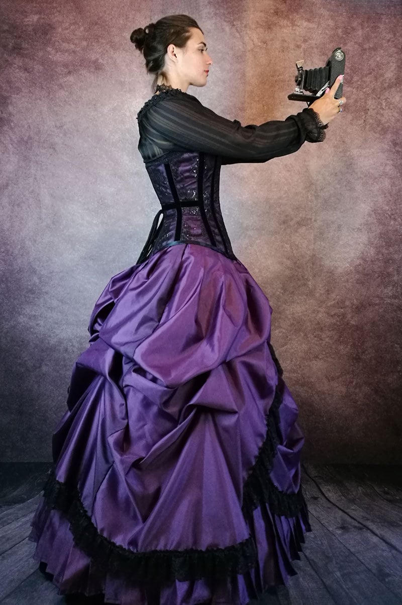 purple gothic corset dress Kivary Women's Strapless Deep Purple and Black Pick up A Line Gothic Prom  Corset Wedding Dresses US 2 at Amazon Women's Clothing store