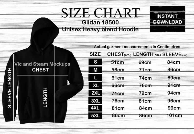 METRIC Gildan 18500 UNISEX Hoodie Größentabelle Instant Etsy