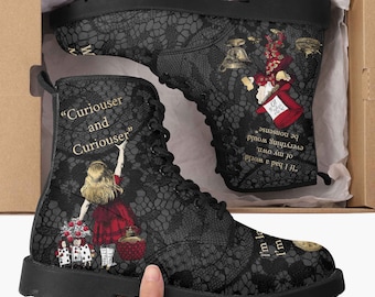 Alice in Wonderland Classics Quotes Gothic Combat Boots (JPRGQUOTE)