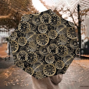 Steampunk Golden Clocks Umbrella - Steampunk  Automatic Parasol Umbrella (UMCLOCKS)