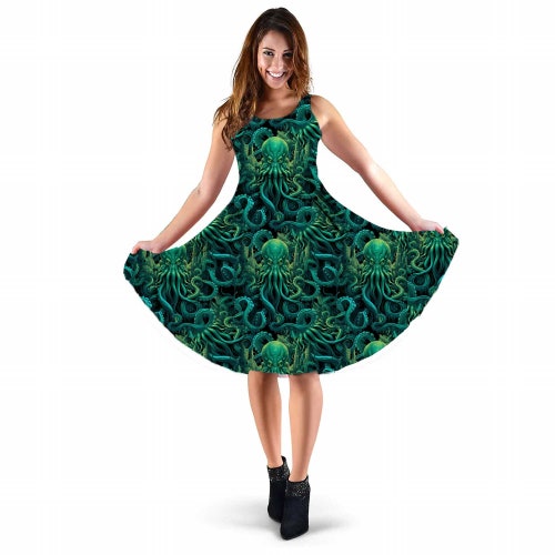 Robe Cthulhu verte avec poches - HP Lovecraft - Robe Steampunk Under the Sea Monster (DRST3)