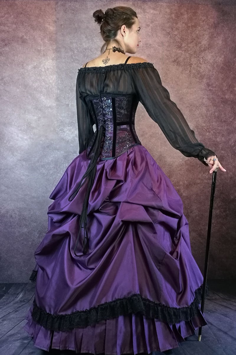 fitted lace wedding dress Order Black and Purple Gothic Wedding Dress