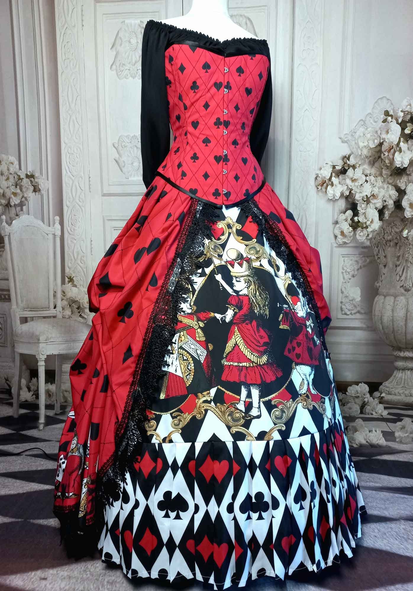 Alice in Wonderland Queen Of Hearts Skirt Victorian Corset Gown - Alice Cosplay