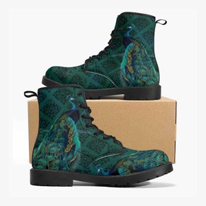 Bottes Paon - Bottes en cuir végétalien bleu, vert (JPREG53)