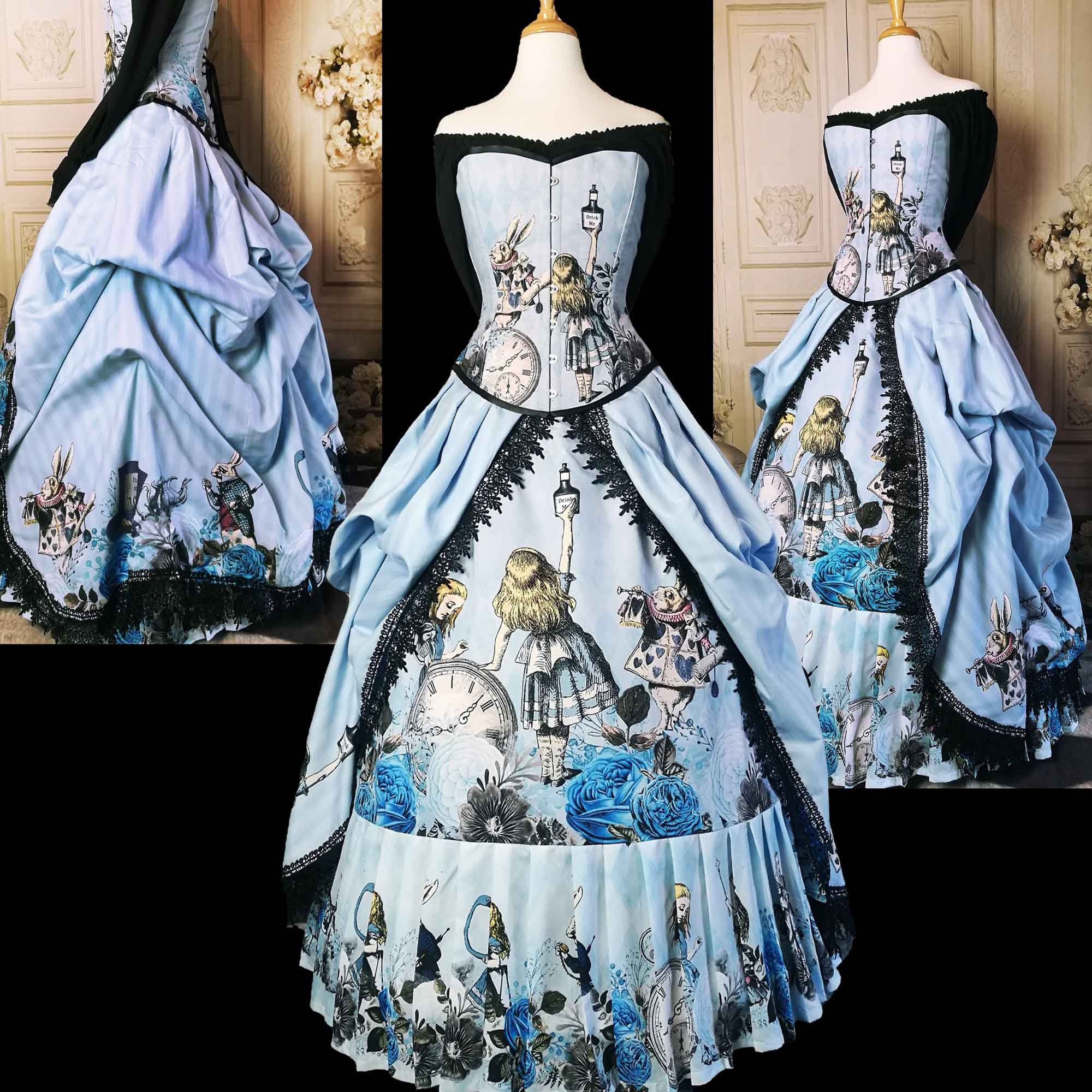 Alice in Wonderland Custom Blue Victorian Corset Gown Custom Fitted Alice in Wonderland Wedding or Prom Dress Etsy
