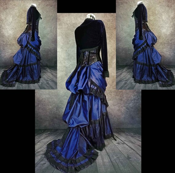 Victorian Skirt Deep Blue Reverse Satin Steampunk Costume | Etsy Australia