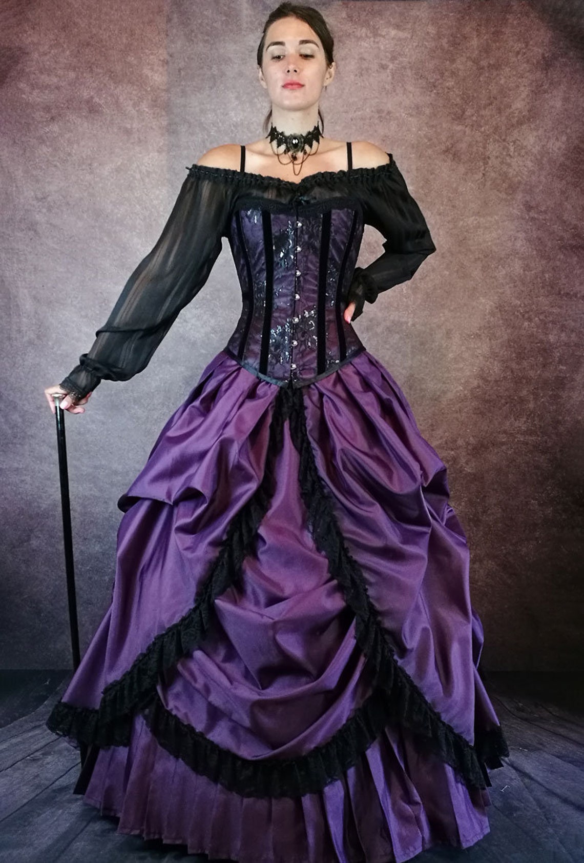 Gothic Victorian Purple Bridal Ensemble Corset Wedding Dress image 4