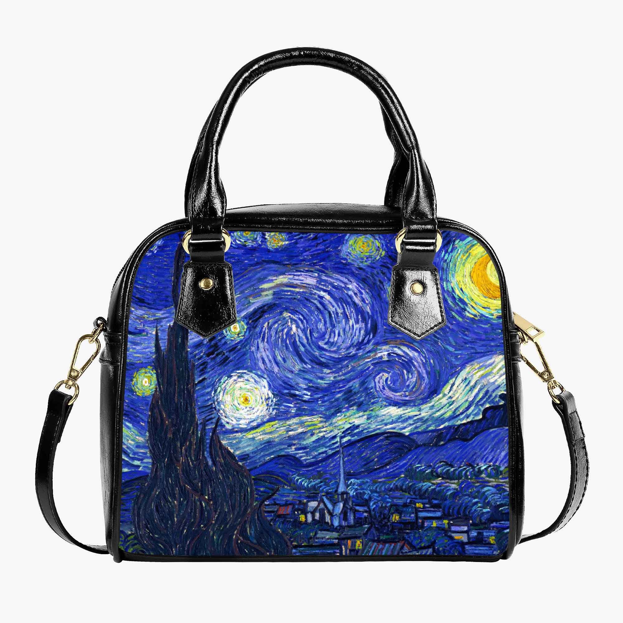 Starry Night embroidered appliquéd canvas clutch