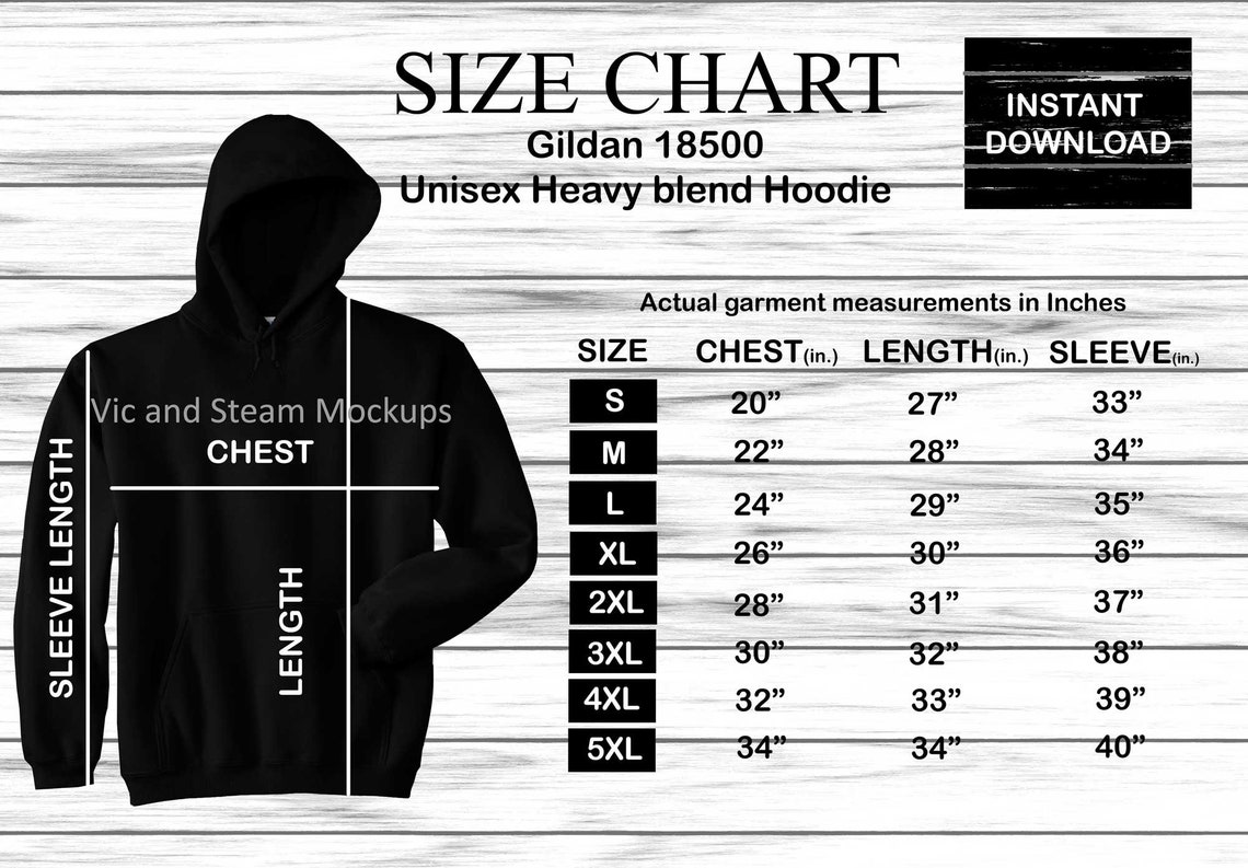 Gildan 18500 UNISEX Hoodie Size Chart Instant Download S | Etsy