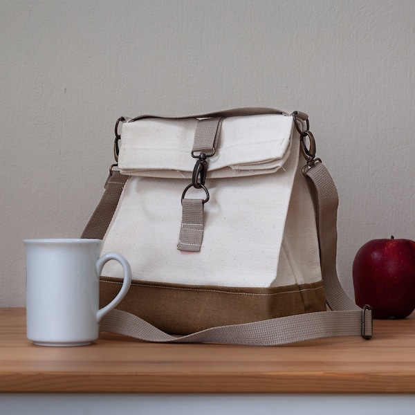Lunch bag with shoulder strap, Thick raw fabric lunch bag, Adjustable shoulder strap and hand strap