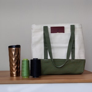 Canvas handbag, Tote bag, Shoulder bag with zippered inner pocket and outer pocket image 1
