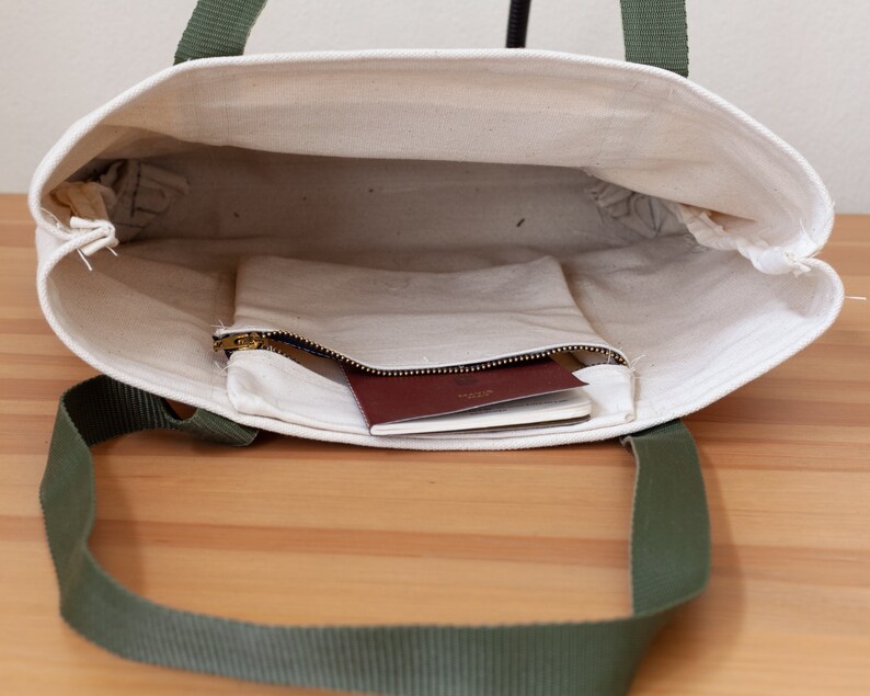Canvas handbag, Tote bag, Shoulder bag with zippered inner pocket and outer pocket image 3