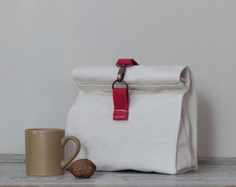 Vegan Lunch Bag, Canvas Lunch Bag, Thick Raw Fabric, Adjustable Cotton Strap