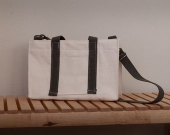 Canvas Mini Tote Bag, Adjustable Shoulder Strap and Hand Strap. Zippered Inner Pocket and outer pocket