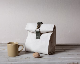 Natural Canvas Lunch Bag, Vegan Gift, Cotton Lunch Sack, Thick Canvas Lunch Bag.