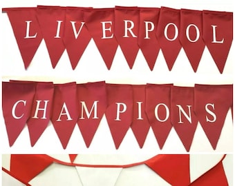 Liverpool Champions Printed Bunting: Red & White Poly Cotton Flags