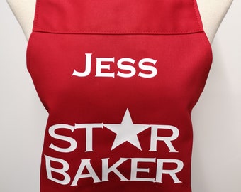 Gepersonaliseerd schort voor tieners / kleine rode Star Baker - Made in England
