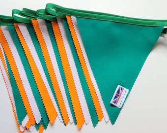 Ireland fabric bunting - green, white and orange flags. 10 mtrs