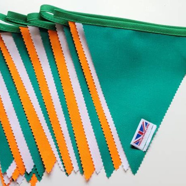 Ireland fabric bunting - green, white and orange flags. 10 mtrs