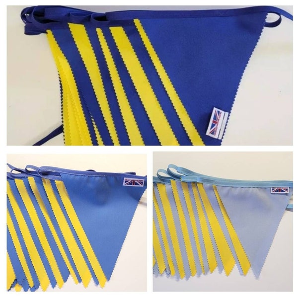 Blue and yellow fabric bunting - 10 mtr / 30 flags. Made in England. Eurovision