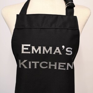 Personalised kitchen cotton apron - adult medium. Aprons available in black, red, grey or pink. Made in England