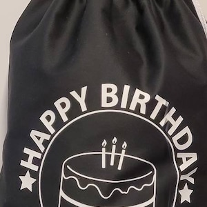 Happy birthday personalised cotton sack - option to add name and age. great for storing presents
