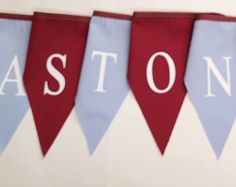Aston Villa Bunting: Claret & Blue Flags, White Print - Made in England
