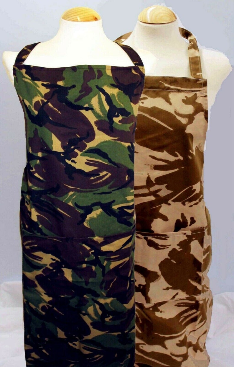 small adult / teenage camouflage apron. Made in England. Green and brown camouflage / Army image 1