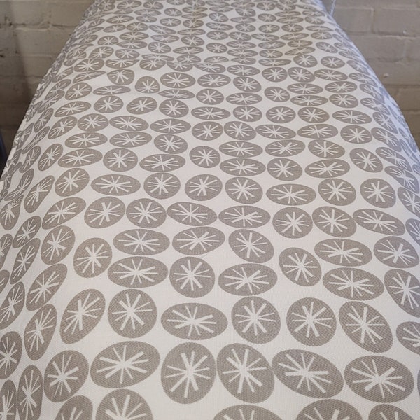 Ironing board cover. White with grey pattern. Made in England