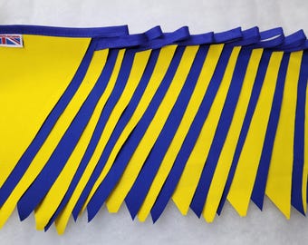 Blue and yellow fabric bunting - 10 mtr / 30 flags. Made in England. Eurovision