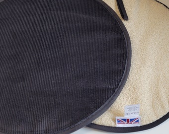 Black corduroy aga pads / hob covers.  . Made in England