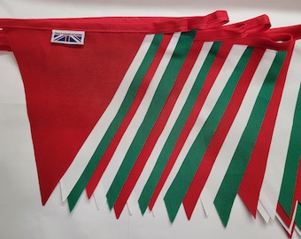 Wales fabric bunting - red, white and green flags. 10 mtrs