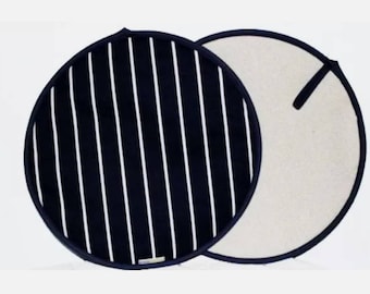 Aga pads / hob covers. Navy butchers stripe. Made in England