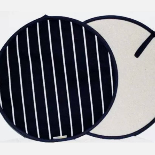 Aga pads / hob covers. Navy butchers stripe. Made in England