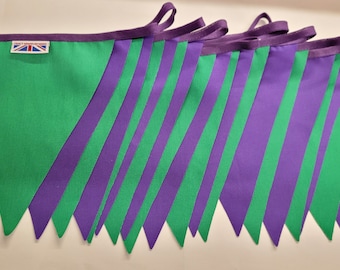 Purple and Green Fabric Bunting: 10 Meter, Handmade in England