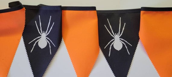 Orange And Black Halloween Bunting - 10 Meter Monster Theme Party Decoration, UK Made Fabric