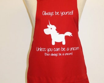 Medium adult unicorn apron - personalised. Available in red, pink and black aprons